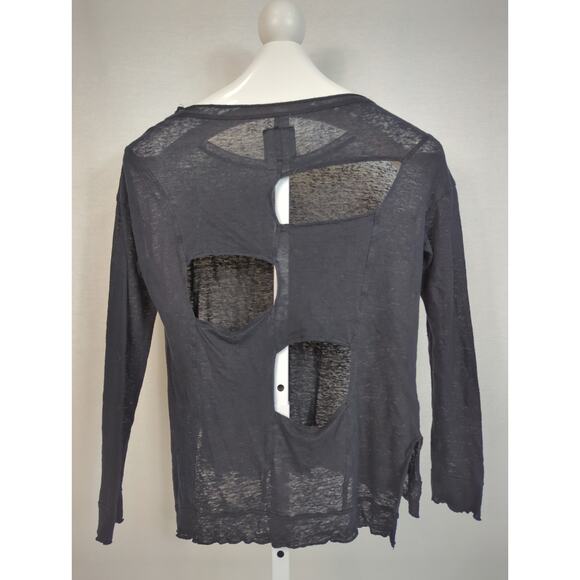 CHASER Linen Cutout Back Long Sleeve Black Top Small - Picture 2 of 9